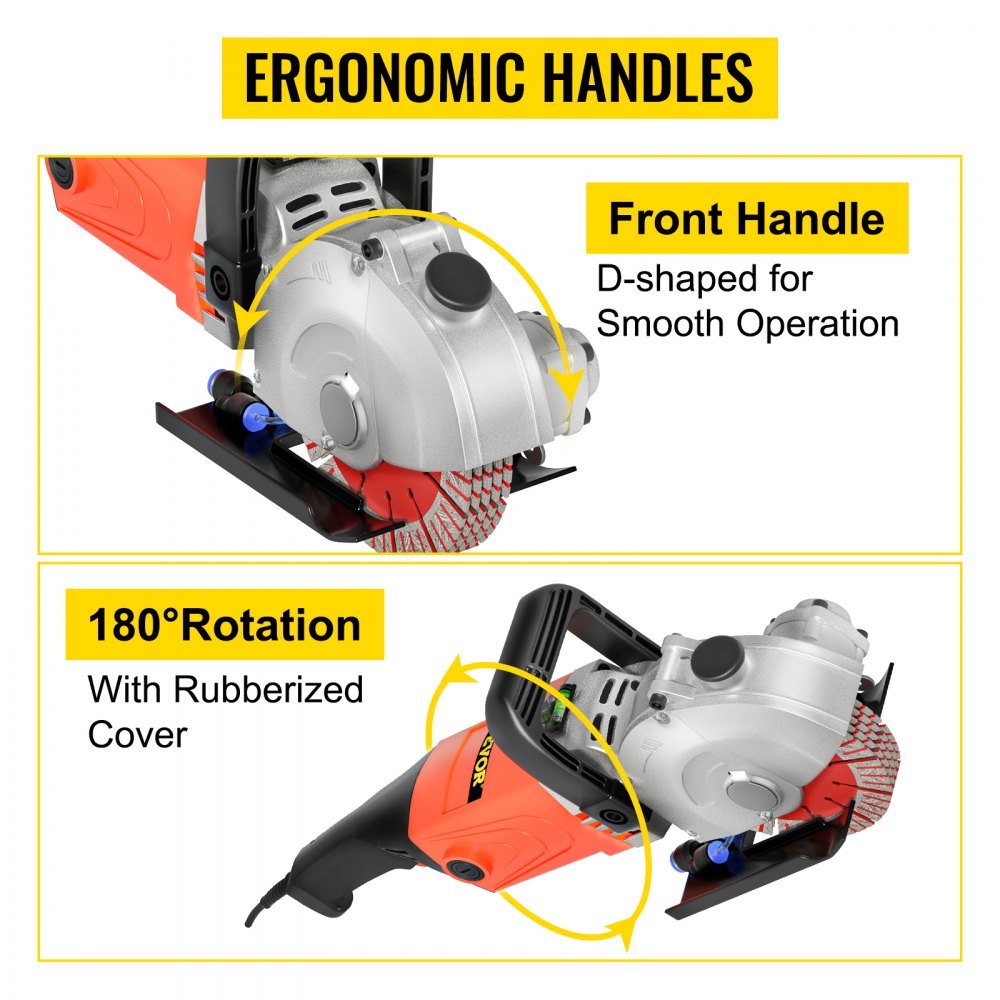 VEVOR Electric Wall Chaser Groove Cutting Machine Depth 35mm Wall Slotting 5pcs Blades Width 33mm, Wall Slotting Machine 7500RPM Wall Cutting Machine ø125 mm