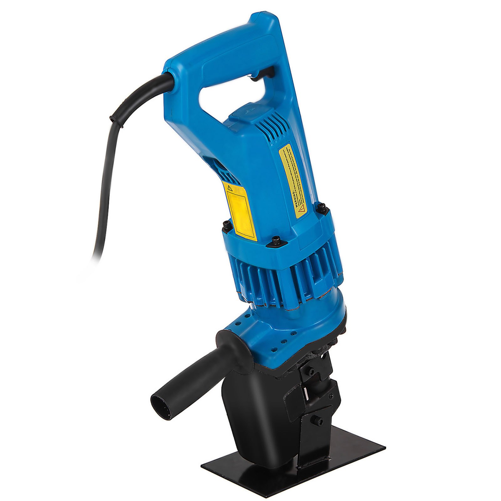 blue VEVOR hydraulic hole puncher with a black base and visible power cord.
