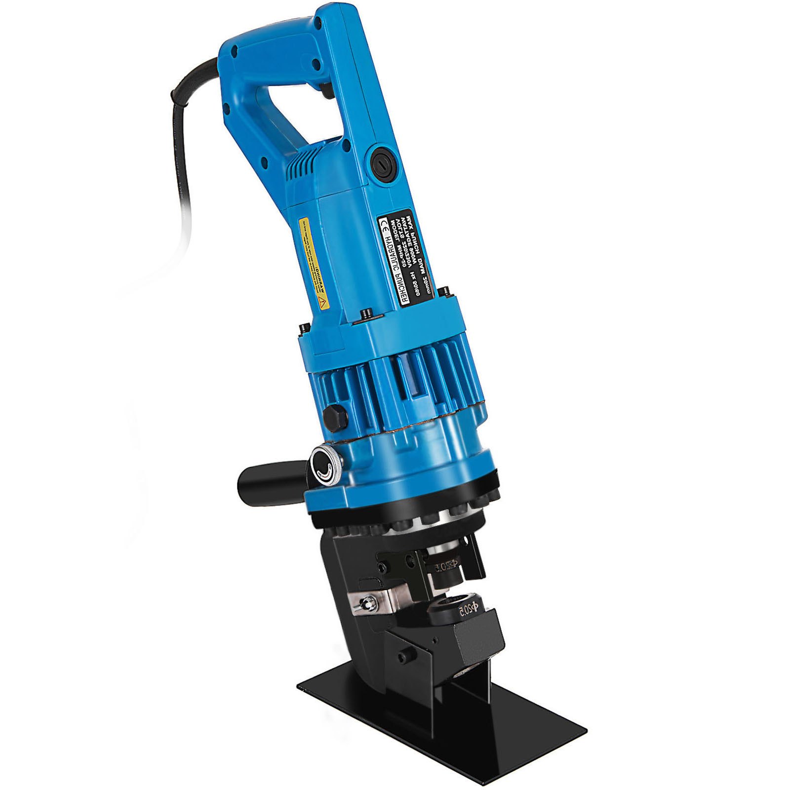 VEVOR hydraulic hole puncher with blue handle and metallic punch head.