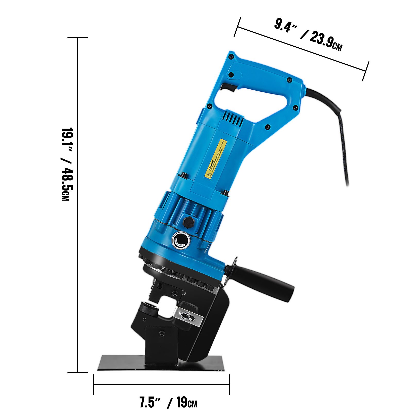 VEVOR hydraulic hole puncher dimensions: 9.4&quot; x 19.1&quot; x 7.5&quot;.