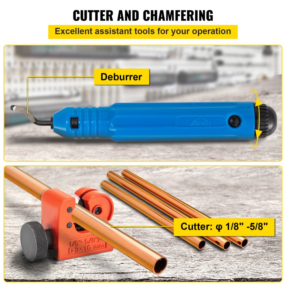 VEVOR Hydraulic Flaring Tool, 45° Double Flaring Tool, Brake Repair Brake Flaring Tools for 4.8-12.7 mm Tube, Brake Flare Tool with Tube Cutter and Deburrer, 32 PCS Tube Flaring Tools for Copper Lines