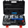 VEVOR hydraulic flaring tool kit in a black hard case with assorted tools and fittings.