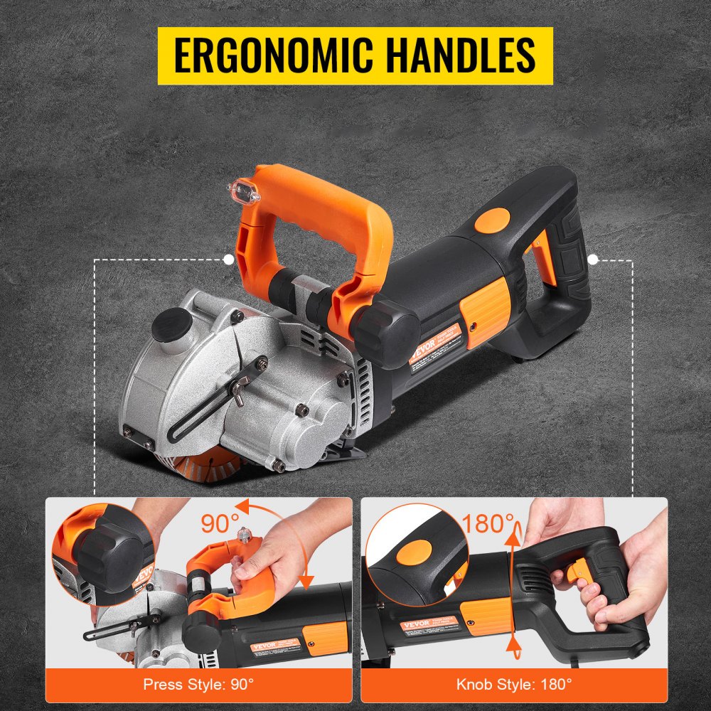 VEVOR Electric Wall Chaser, Wall Groove Cutting Machine 133mm, Groove Cutting Machine Depth 42mm, Wall Slotting Machine 4800W, Wall Cutting Cutter Machine with Water Pump