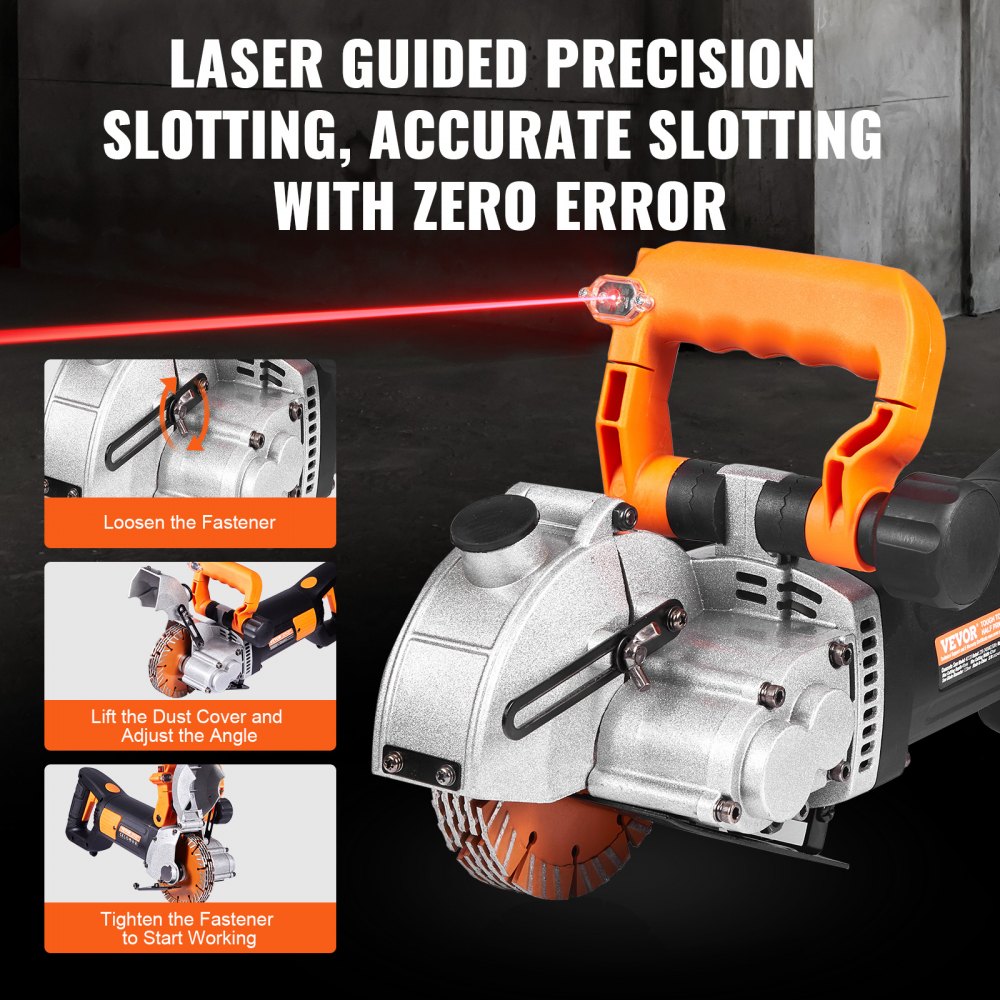 VEVOR Electric Wall Chaser, Wall Groove Cutting Machine 133mm, Groove Cutting Machine Depth 42mm, Wall Slotting Machine 2500W, Wall Cutting Cutter Machine with Water Pump