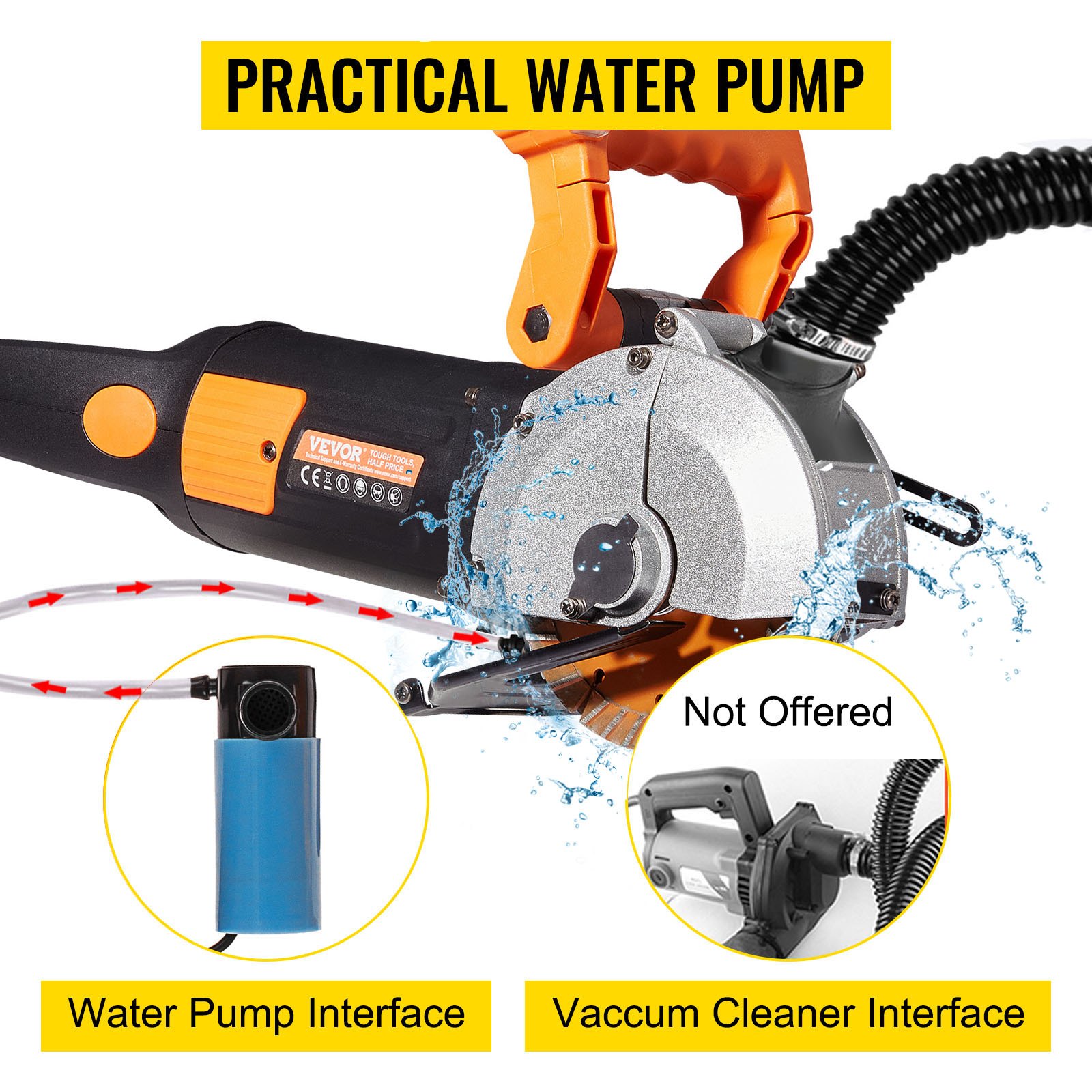 VEVOR Electric Wall Chaser, Wall Groove Cutting Machine 133mm, Groove Cutting Machine Depth 42mm, Wall Slotting Machine 4800W, Wall Cutting Cutter Machine with Water Pump