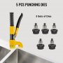 VEVOR Hydraulic Hole Punching Machine, 6 Ton Manual Hole Digger Punch, Portable Metal Hole Digger Hydraulic Punch Kit with 5 Punch Dies 0.63 to 0.98 Inch for Iron Stainless Steel Aluminum Plates