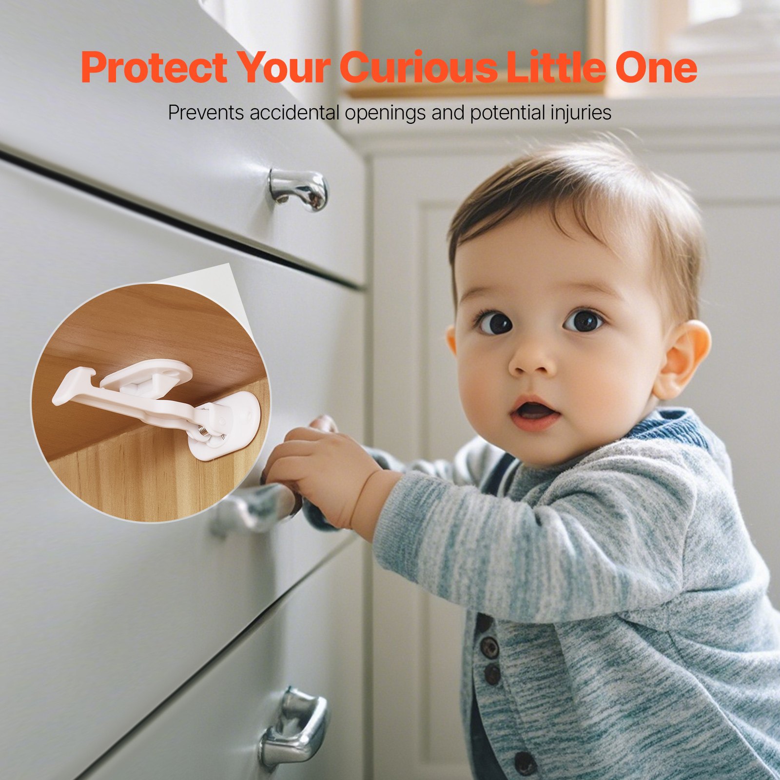 VEVOR Cabinet Latch Locks, 12 Pack Child Safety Cabinet Locks, No Drilling or Tools Required Adhesive Cabinet Latch, Invisible Baby Proofing Child Proof Cabinet Locks for Drawers and Cabinets, White