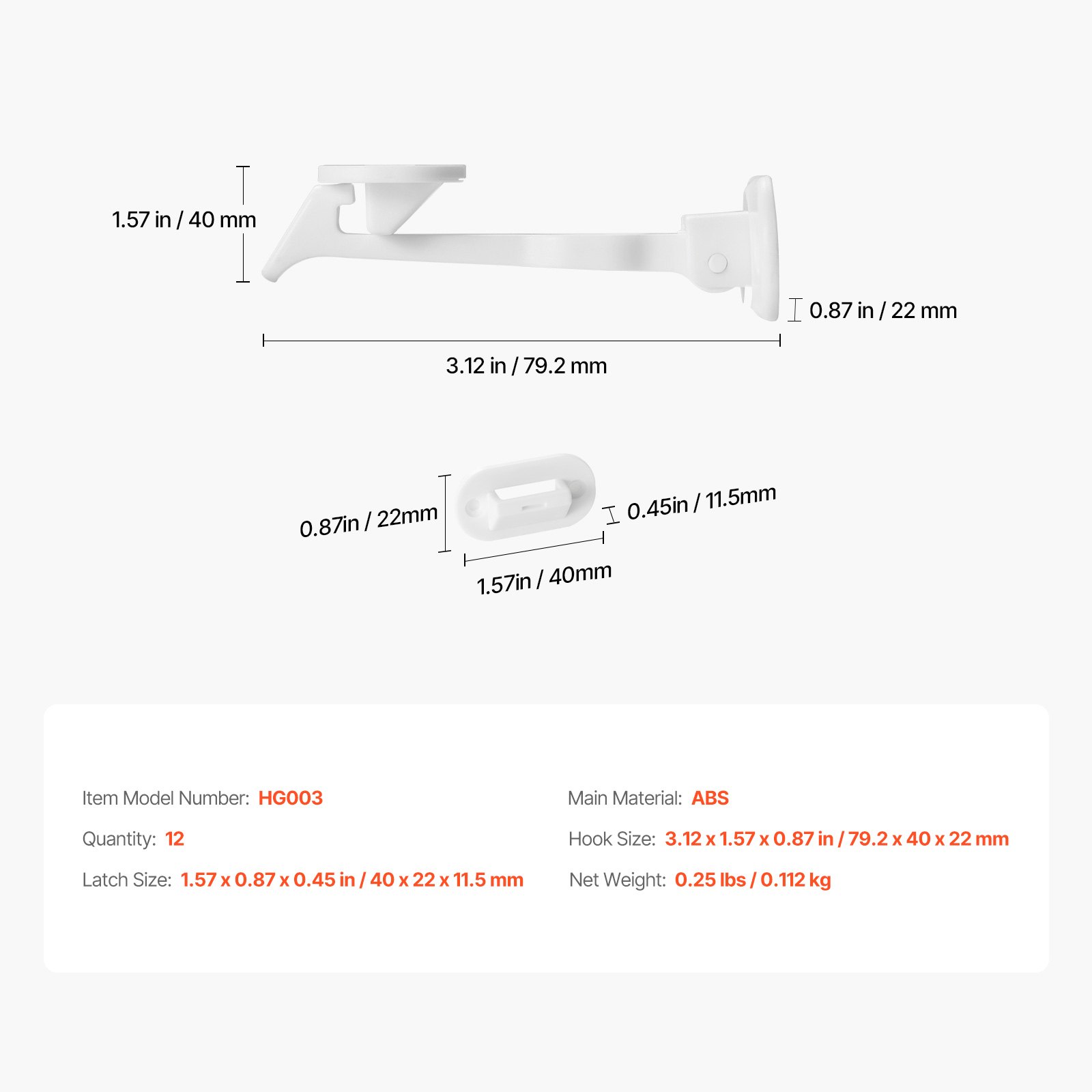 VEVOR Cabinet Latch Locks, 12 Pack Child Safety Cabinet Locks, No Drilling or Tools Required Adhesive Cabinet Latch, Invisible Baby Proofing Child Proof Cabinet Locks for Drawers and Cabinets, White