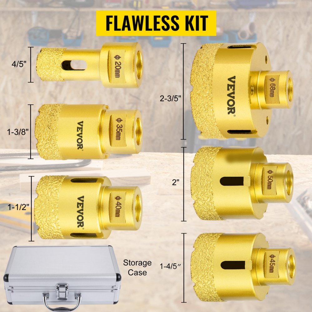 VEVOR 6 PCS Diamond Hole Saw Set Drill Core Bits M14 20/35/40/45/50/68mm