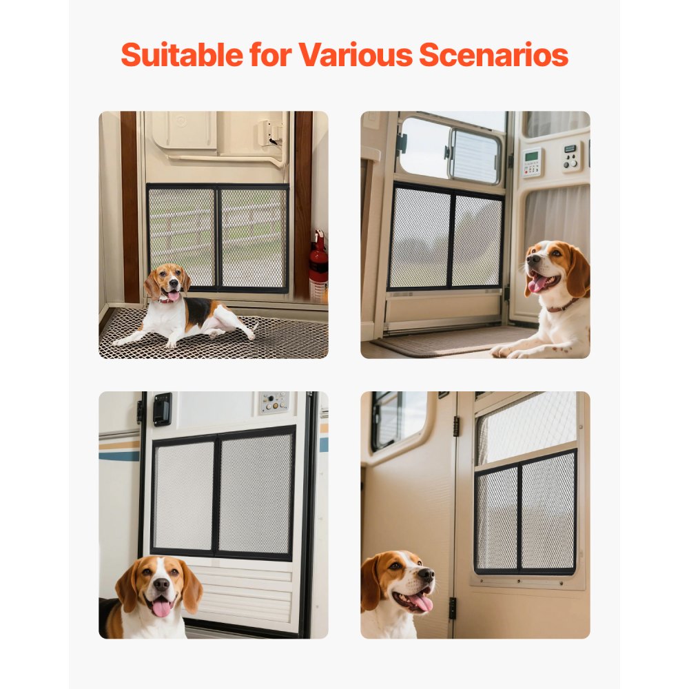 VEVOR RV Screen Door Protector, 673.1 x 508 mm Door Grille, Easy to Install and Disassemble, Reinforced Breathable Protective Mesh, Aluminum Alloy Camper RV Entry Protector for Pet Protection, Black