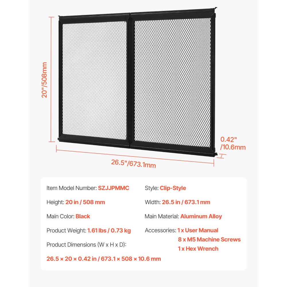 VEVOR RV Screen Door Protector, 673.1 x 508 mm Door Grille, Easy to Install and Disassemble, Reinforced Breathable Protective Mesh, Aluminum Alloy Camper RV Entry Protector for Pet Protection, Black