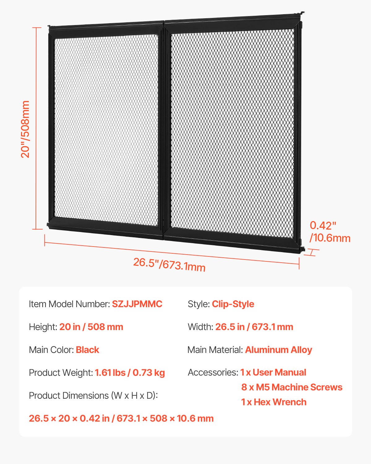 VEVOR RV Screen Door Protector, 673.1 x 508 mm Door Grille, Easy to Install and Disassemble, Reinforced Breathable Protective Mesh, Aluminum Alloy Camper RV Entry Protector for Pet Protection, Black