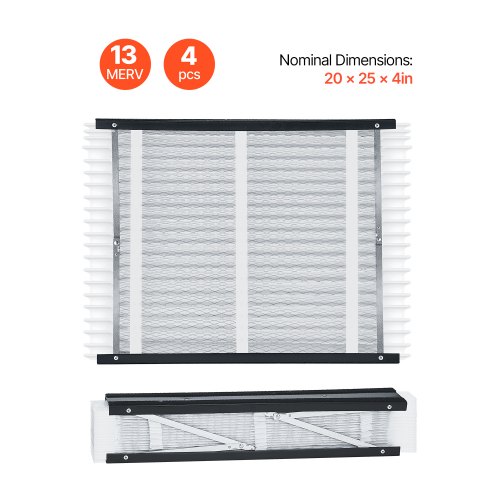 Air Filters MERV 13 Electrostatic Pleated HVAC Furnace Filter 4-Pack 20 x 25 x 4