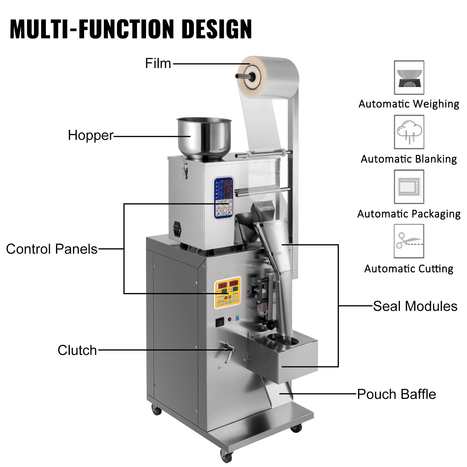 VEVOR Powder Filling Machine 1-100g, Full Automatic Particle Filling Machine 18 cm Film Width, Powder Filler Machine 10-15 Bag/min, Powder Weighing Filling Machine for Industries