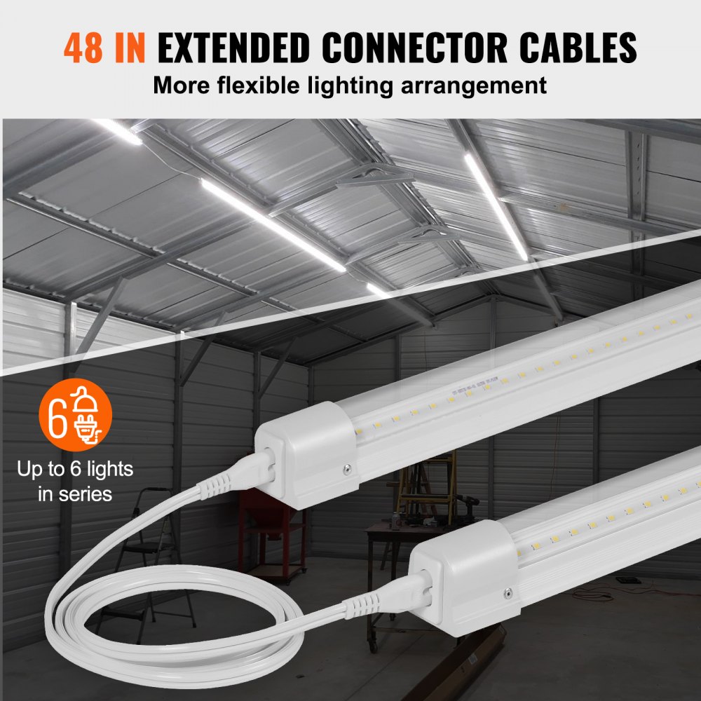 VEVOR 10 Pack LED Shop Light, 4 FT, 40W Linkable Shop Light Fixture, 6500 LM Ceiling Lights 59 in Power Cords with ON/OFF Switch 48 in Connector Cables, for Garage Warehouse Home Workkshop and Office
