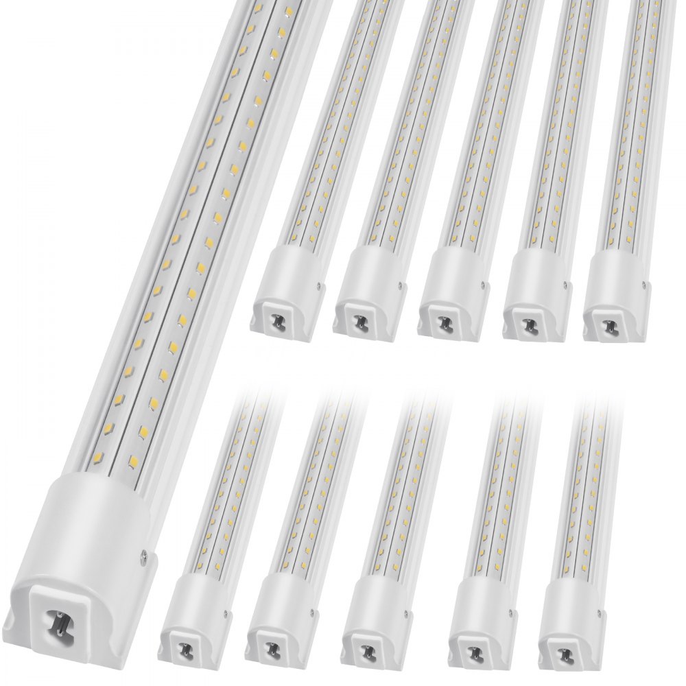 VEVOR 10 Pack LED Shop Light, 8 FT, 80W Linkable Shop Light Fixture, 10000 LM Ceiling Lights 59 in Power Cords with ON/OFF Switch 48 in Connector Cables, for Garage Warehouse Home Workkshop and Office