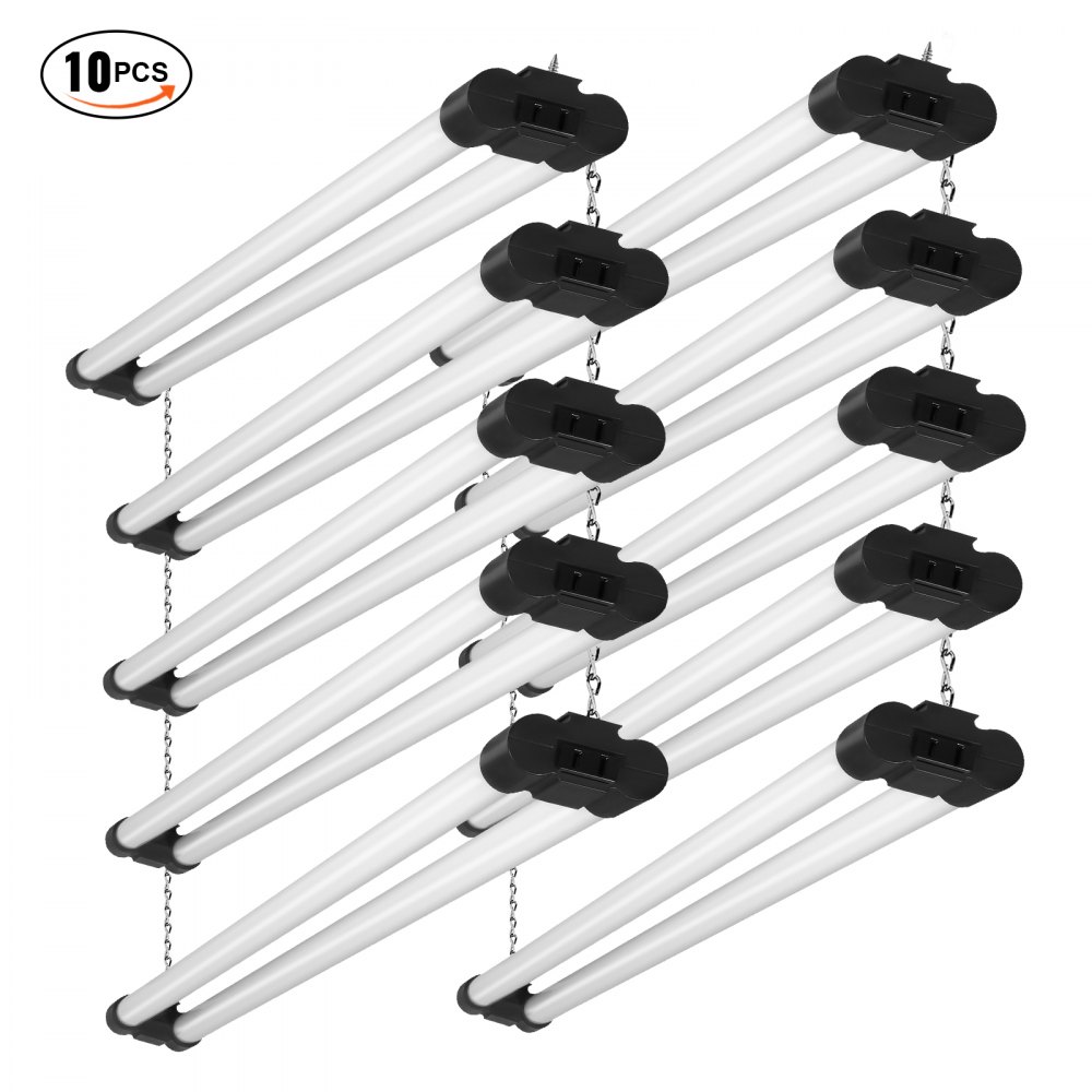 VEVOR 10 Pack LED Shop Light, 4 FT, 40W Linkable Shop Light Fixture, 4500 LM Surface & Hanging Mount Ceiling Lights 59 in Power Cords with ON/OFF Switch, for Garage Warehouse Home Workshop and Office