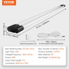 VEVOR 10 Pack LED Shop Light, 4 FT, 40W Linkable Shop Light Fixture, 4500 LM Surface & Hanging Mount Ceiling Lights 59 in Power Cords with ON/OFF Switch, for Garage Warehouse Home Workshop and Office