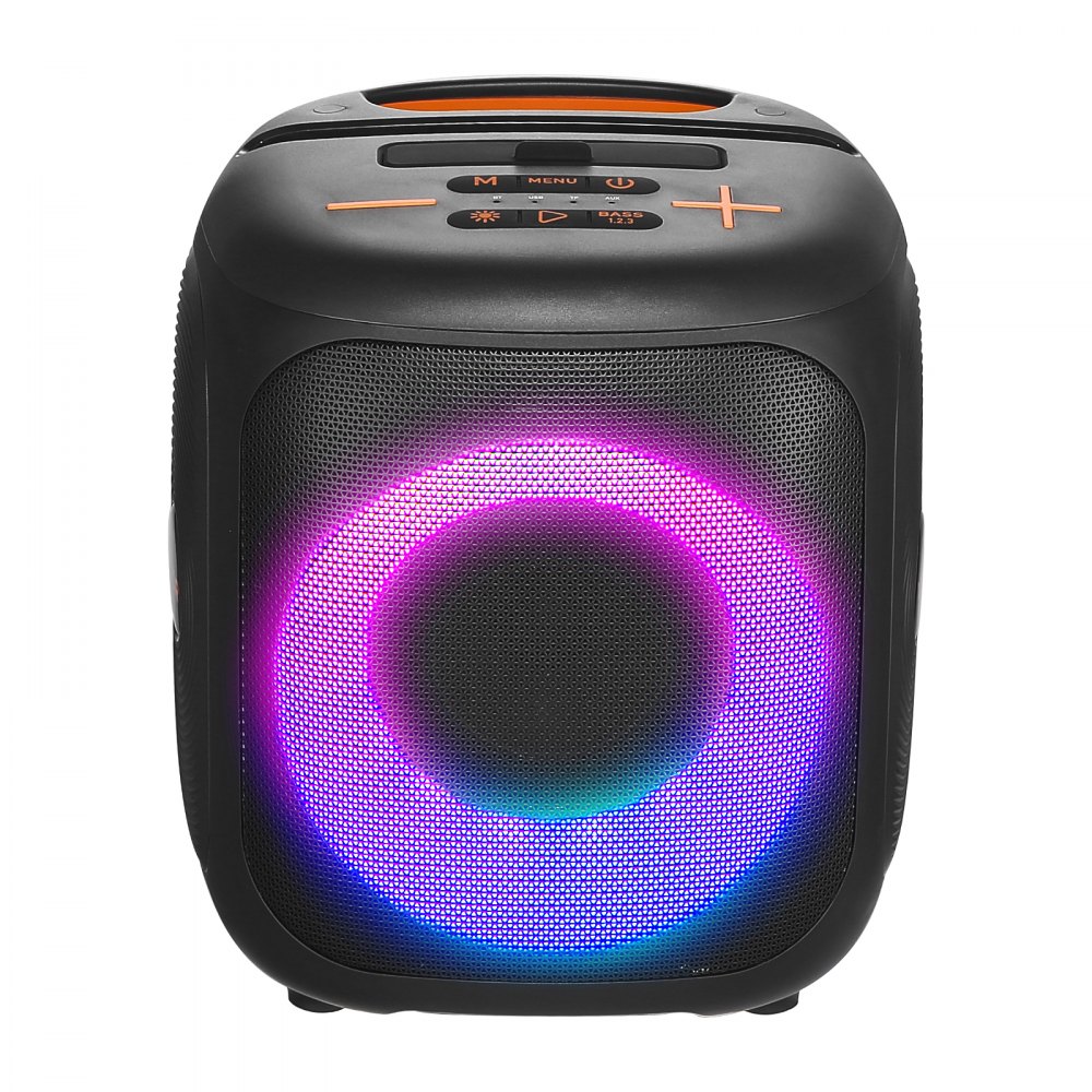 Máquina de karaoke VEVOR para adultos, altavoz Bluetooth portátil de 15 W y 4 pulgadas con 2 micrófonos inalámbricos, luz LED, función TWS, asa, compatible con tarjeta Micro TF, USB, AUX, para karaoke en casa y fiestas.
