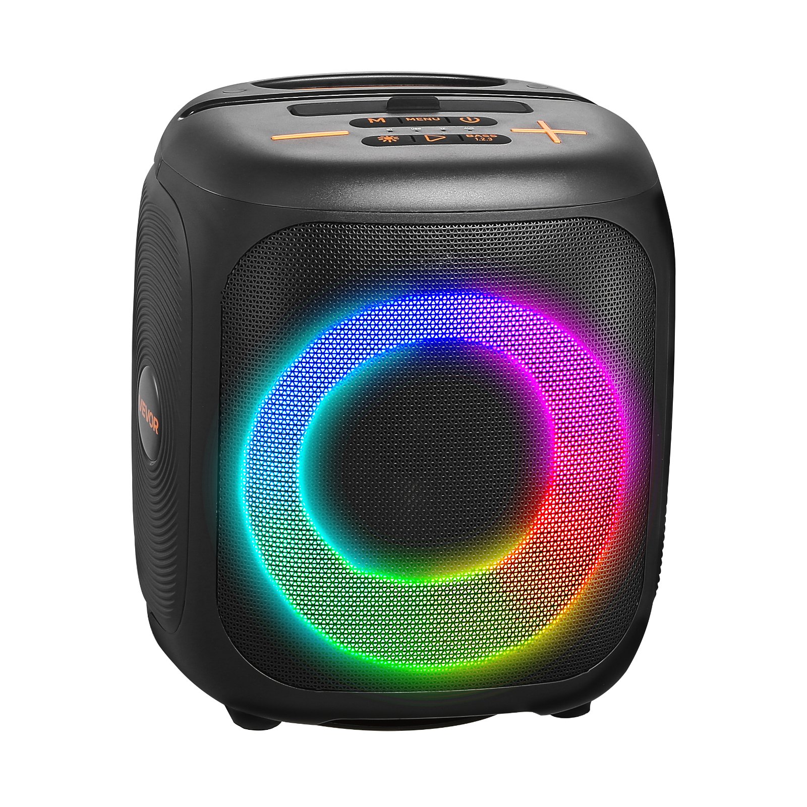 Máquina de karaoke VEVOR para adultos, altavoz Bluetooth portátil de 15 W y 4 pulgadas con 2 micrófonos inalámbricos, luz LED, función TWS, asa, compatible con tarjeta Micro TF, USB, AUX, para karaoke en casa y fiestas.