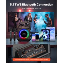 Karaoke Machine for Adults 6.5 in Portable Bluetooth Speaker with 2 Wireless Mic