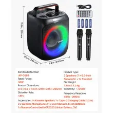Karaoke Machine for Adults 30W 6.5 in Portable Bluetooth Speaker 2 Wireless Mic