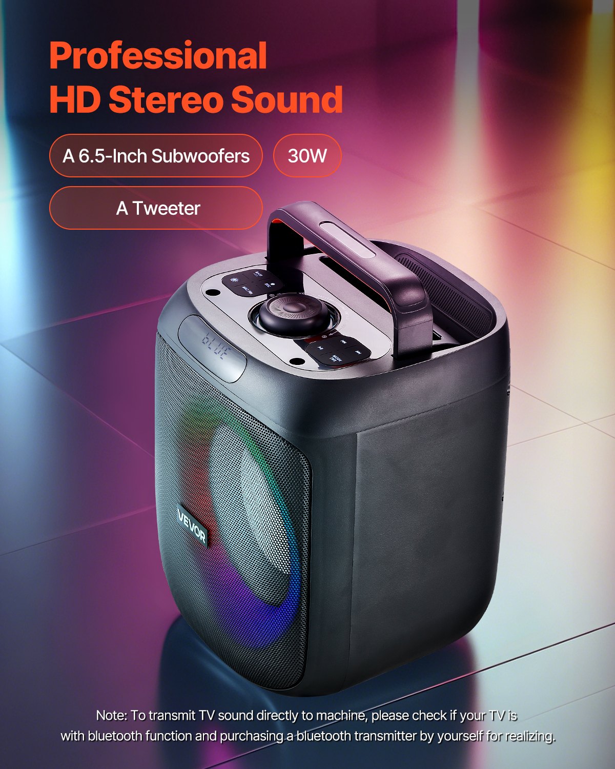 Karaoke zariadenie VEVOR pre dospelých, 30W, 6,5-palcový prenosný Bluetooth reproduktor s 2 bezdrôtovými mikrofónmi, LED svetlo, funkcia TWS, rukoväť, podpora Micro TF karty, USB, AUX, pre domáce karaoke párty spev