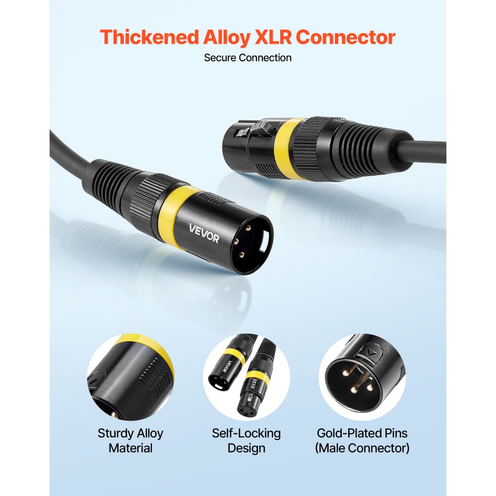 VEVOR XLR Cable 30.48 m, 2 Pack, Shielded Balanced DMX Male to Female Microphone Cables, Gold-Plated 3-Pin XLR Mic Speaker Cord Wire, for Stage Lighting, Microphones, Amplifier, Mixer, Speaker Systems