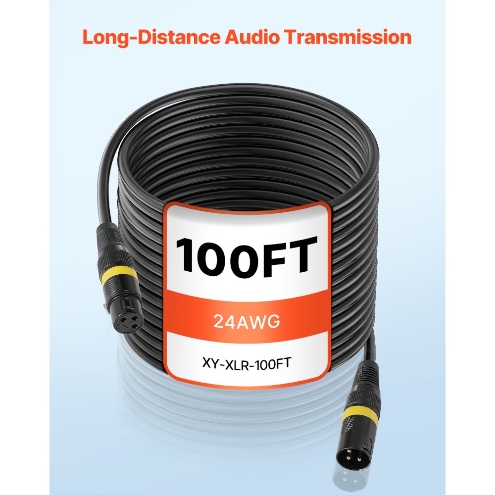 VEVOR XLR Cable 30.48 m, 2 Pack, Shielded Balanced DMX Male to Female Microphone Cables, Gold-Plated 3-Pin XLR Mic Speaker Cord Wire, for Stage Lighting, Microphones, Amplifier, Mixer, Speaker Systems