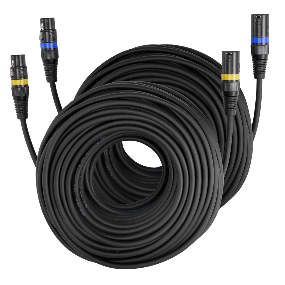 VEVOR XLR Cable 30.48 m, 2 Pack, Shielded Balanced DMX Male to Female Microphone Cables, Gold-Plated 3-Pin XLR Mic Speaker Cord Wire, for Stage Lighting, Microphones, Amplifier, Mixer, Speaker Systems