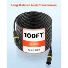 VEVOR XLR Cable 100 ft, 2 Pack, Shielded Balanced DMX Male to Female Microphone Cables, Gold-Plated 3-Pin XLR Mic Speaker Cord Wires, for Stage Lighting, Microphones, Amplifier, Mixer, Speaker Systems