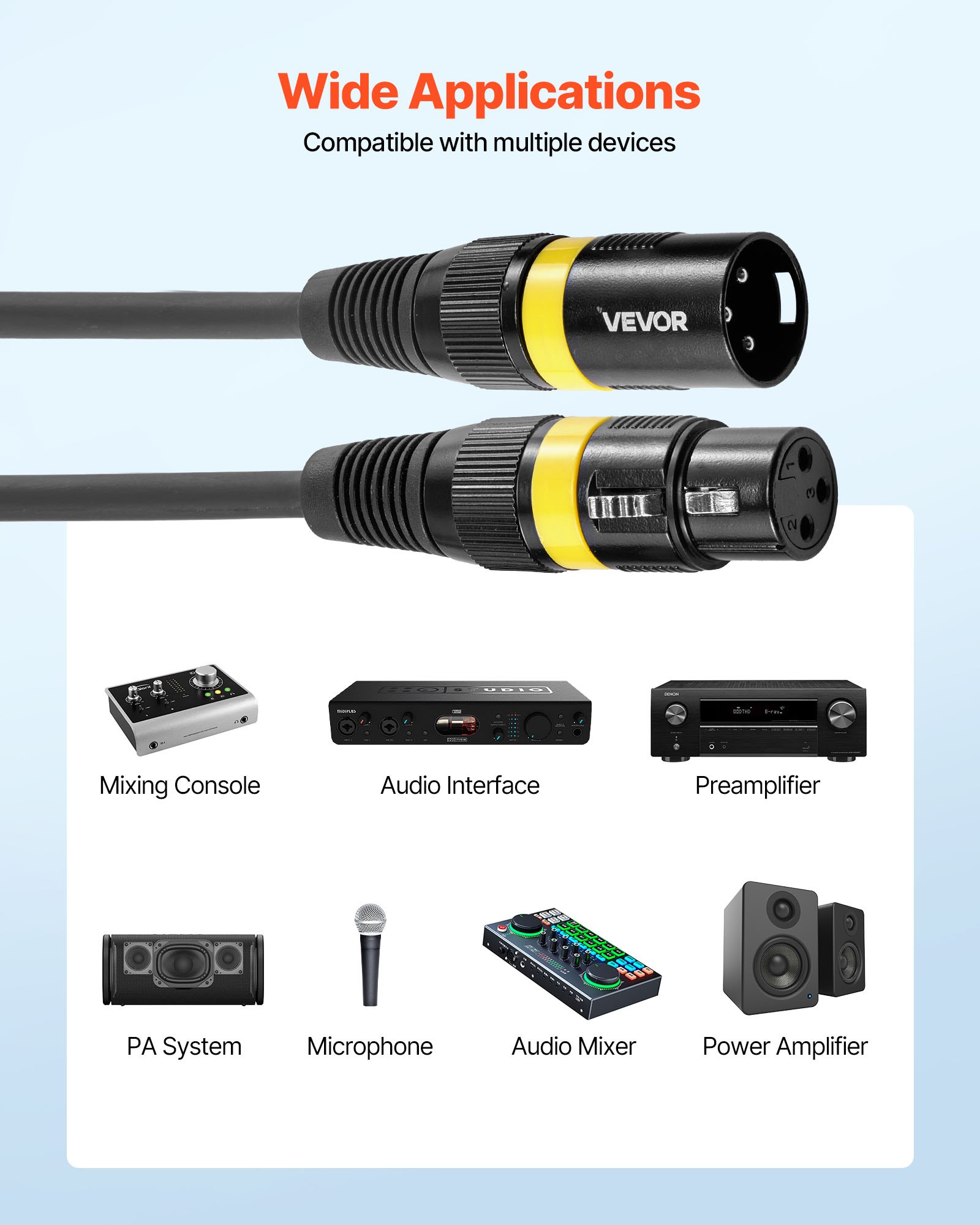 VEVOR XLR Cable 30.48 m, 2 Pack, Shielded Balanced DMX Male to Female Microphone Cables, Gold-Plated 3-Pin XLR Mic Speaker Cord Wire, for Stage Lighting, Microphones, Amplifier, Mixer, Speaker Systems