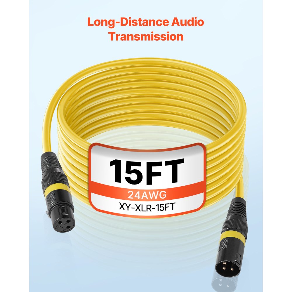 VEVOR XLR Cable 4.57 m, 6 Pack, Shielded Balanced DMX Male to Female Microphone Cables, Gold-Plated 3-Pin XLR Mic Speaker Cord Wires, for Stage Lighting, Microphones, Amplifier, Mixer, Speaker Systems