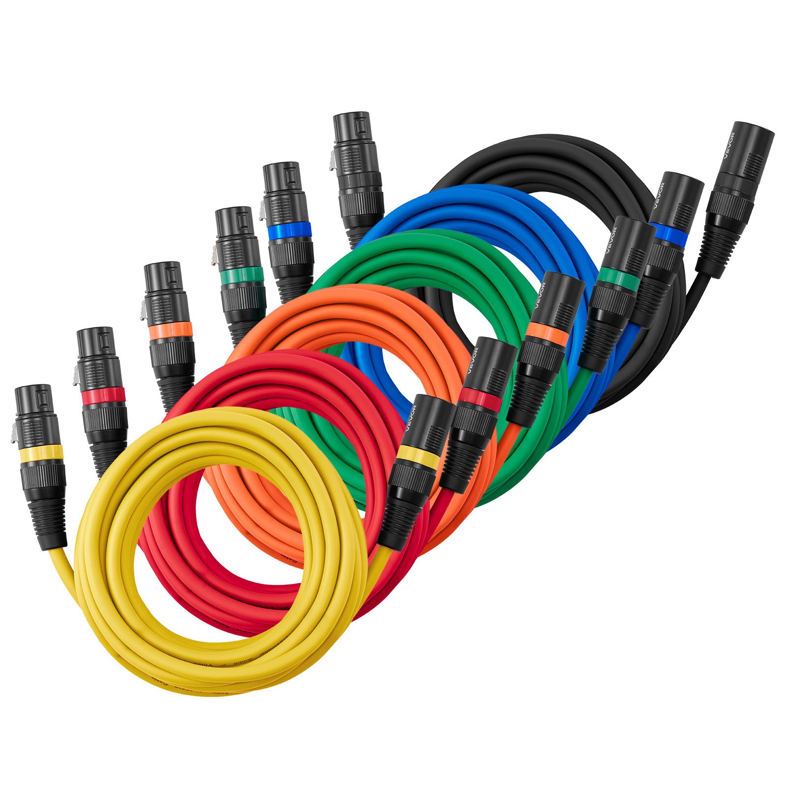 VEVOR XLR Cable 4.57 m, 6 Pack, Shielded Balanced DMX Male to Female Microphone Cables, Gold-Plated 3-Pin XLR Mic Speaker Cord Wires, for Stage Lighting, Microphones, Amplifier, Mixer, Speaker Systems