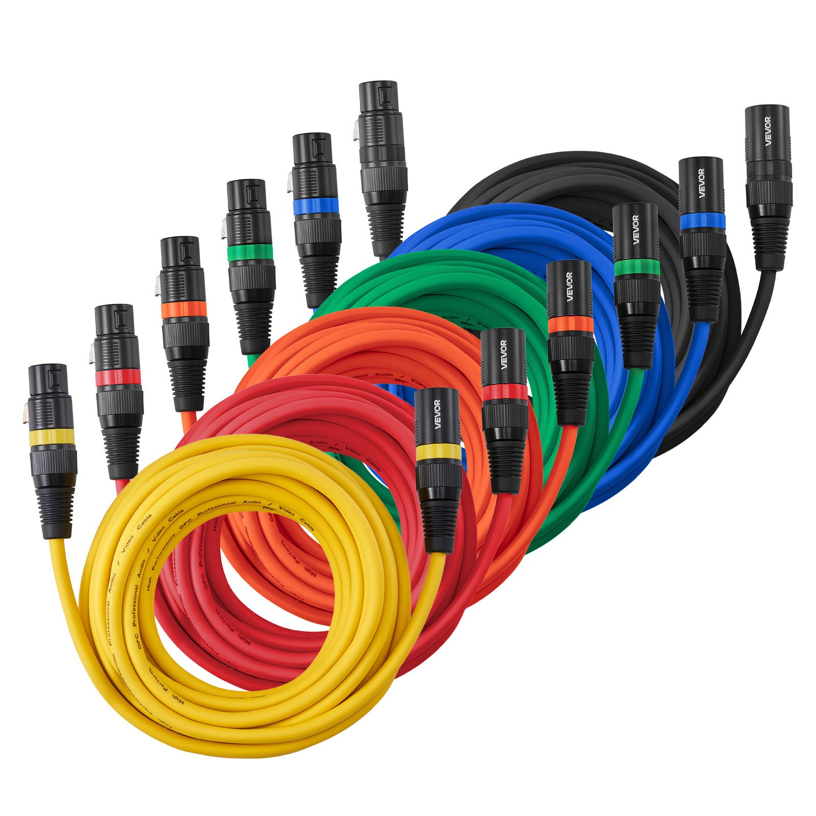 VEVOR XLR Cable 6.1 m, 6 Pack, Shielded Balanced DMX Male to Female Microphone Cables, Gold-Plated 3-Pin XLR Mic Speaker Cord Wires, for Stage Lighting, Microphones, Amplifier, Mixer, Speaker Systems