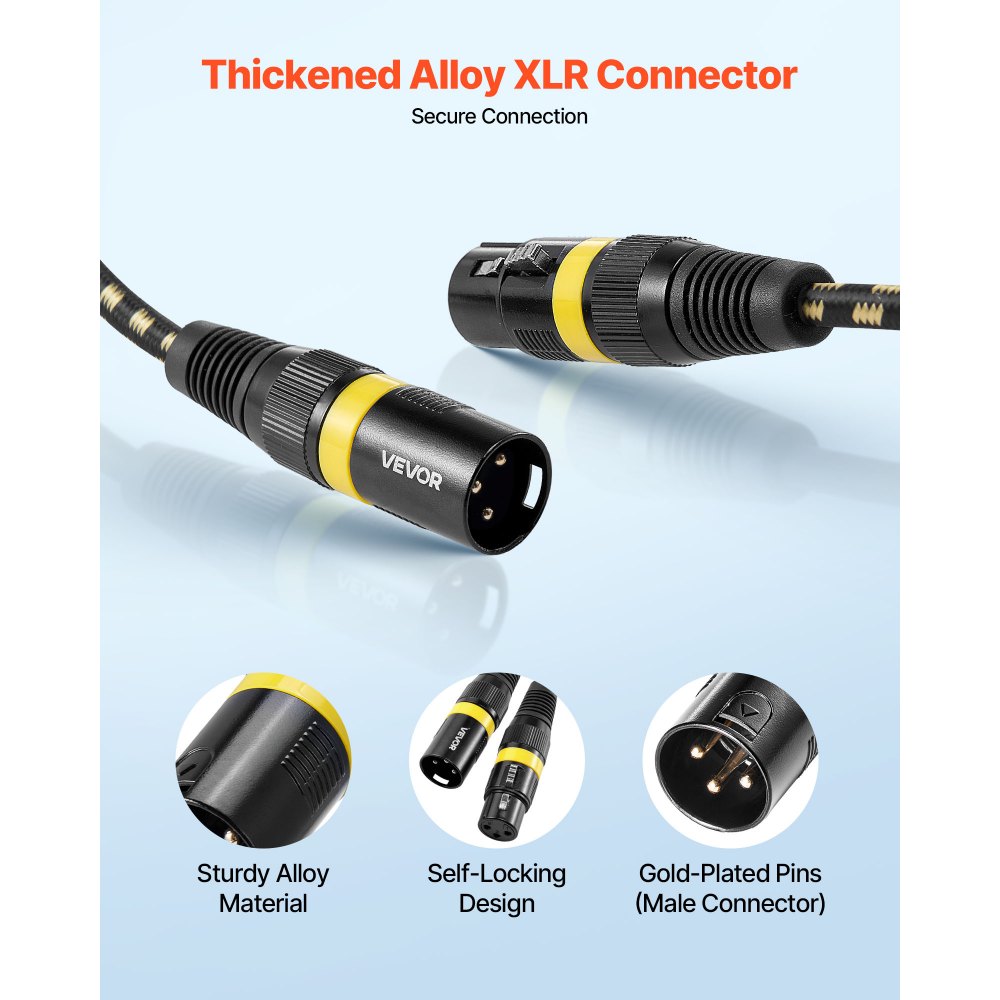 VEVOR XLR Cable 7.62 m, 6 Pack, Shielded Balanced DMX Male to Female Microphone Cables, Gold-Plated 3-Pin XLR Mic Speaker Cord Wires, for Stage Lighting, Microphones, Amplifier, Mixer, Speaker Systems