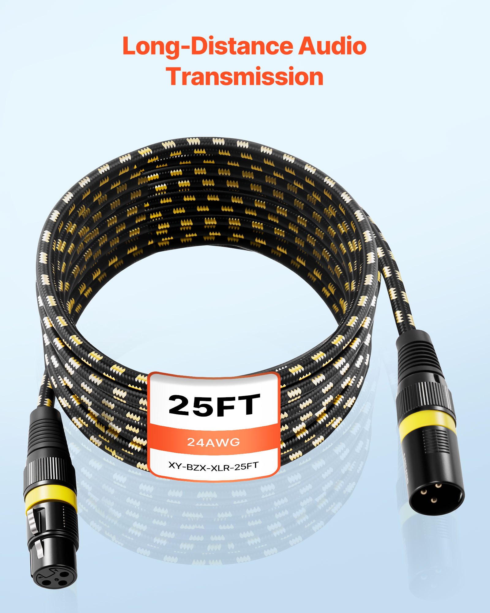 VEVOR XLR Cable 7.62 m, 6 Pack, Shielded Balanced DMX Male to Female Microphone Cables, Gold-Plated 3-Pin XLR Mic Speaker Cord Wires, for Stage Lighting, Microphones, Amplifier, Mixer, Speaker Systems