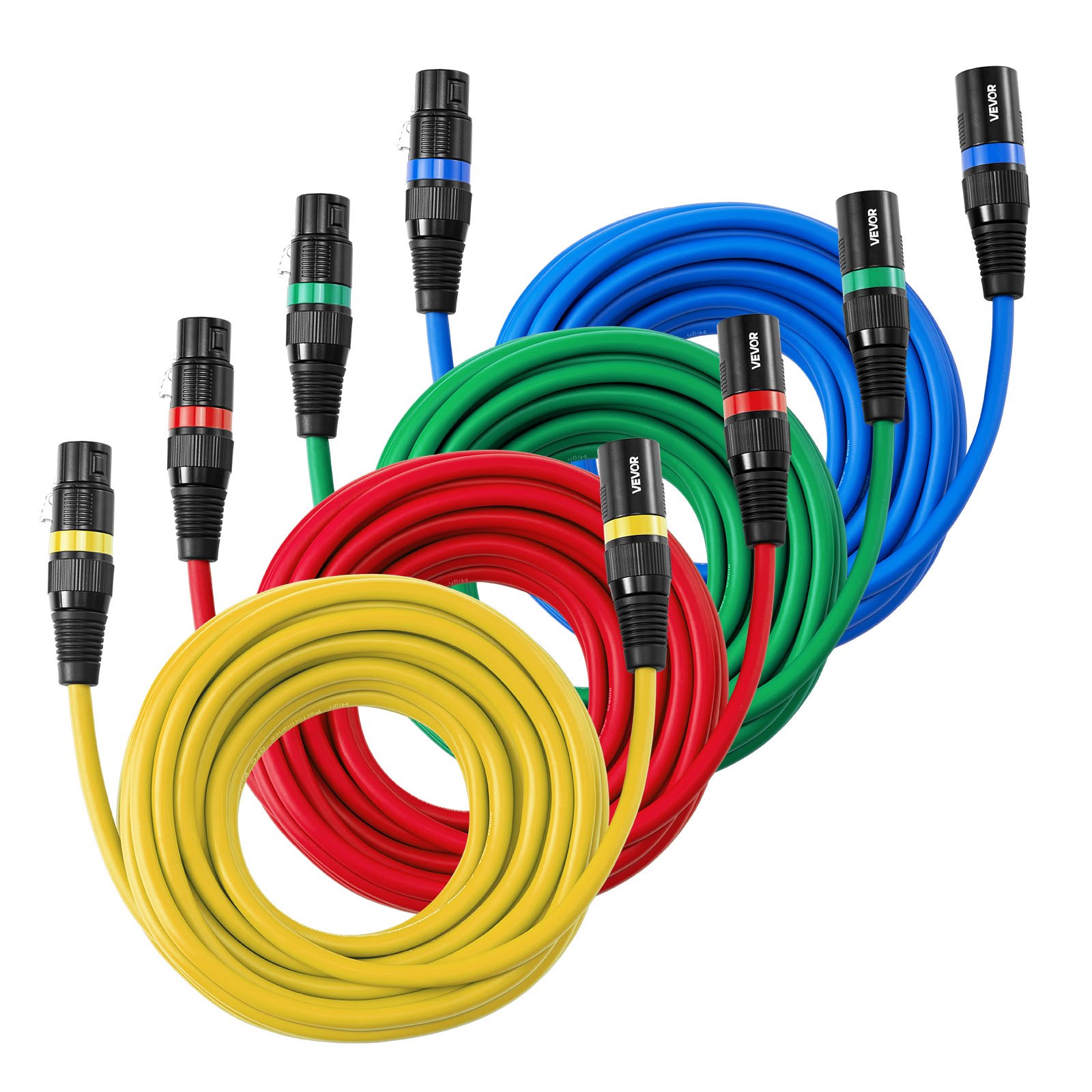 VEVOR XLR Cable 7.62 m, 4 Pack, Shielded Balanced DMX Male to Female Microphone Cables, Gold-Plated 3-Pin XLR Mic Speaker Cord Wires, for Stage Lighting, Microphones, Amplifier, Mixer, Speaker Systems