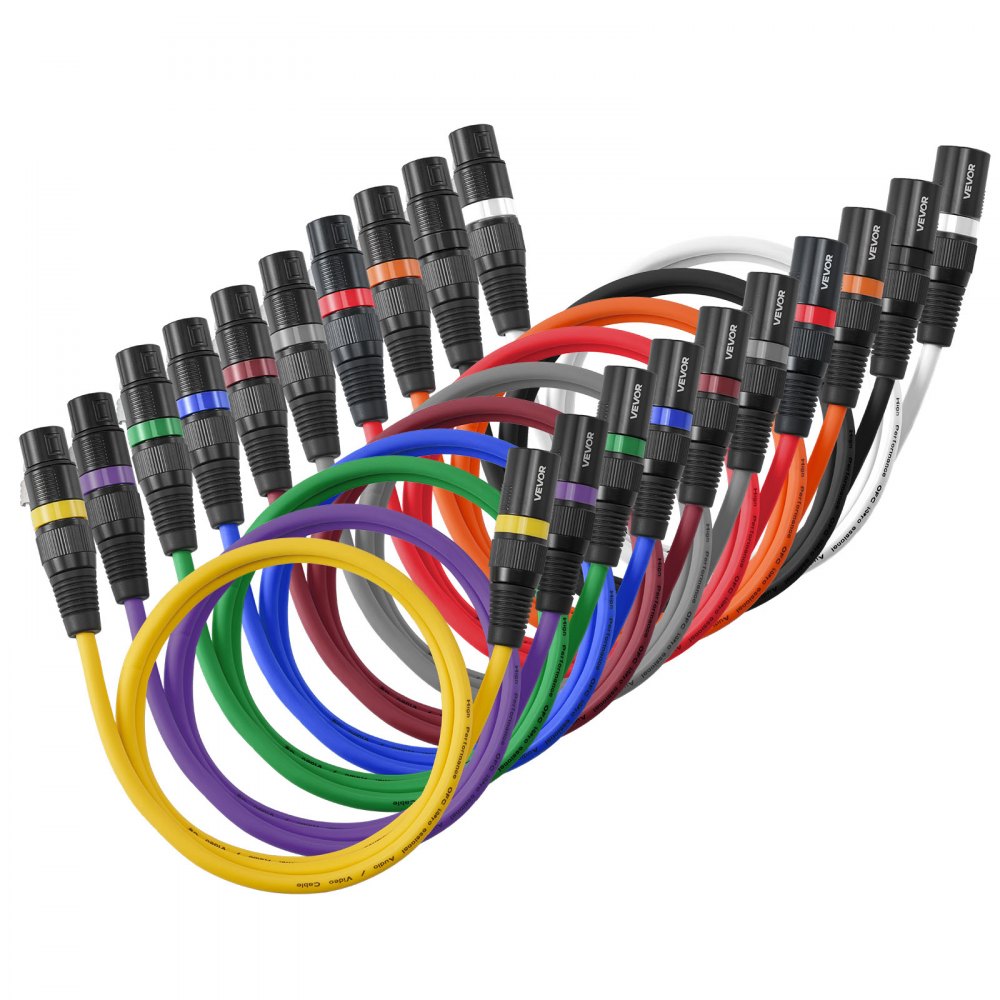 VEVOR XLR Cable 1 m, 10 Pack, Shielded Balanced DMX Male to Female Microphone Cables, Gold-Plated 3-Pin XLR Mic Speaker Cords Wires, for Stage Lighting, Microphones, Amplifier, Mixer, Speaker Systems