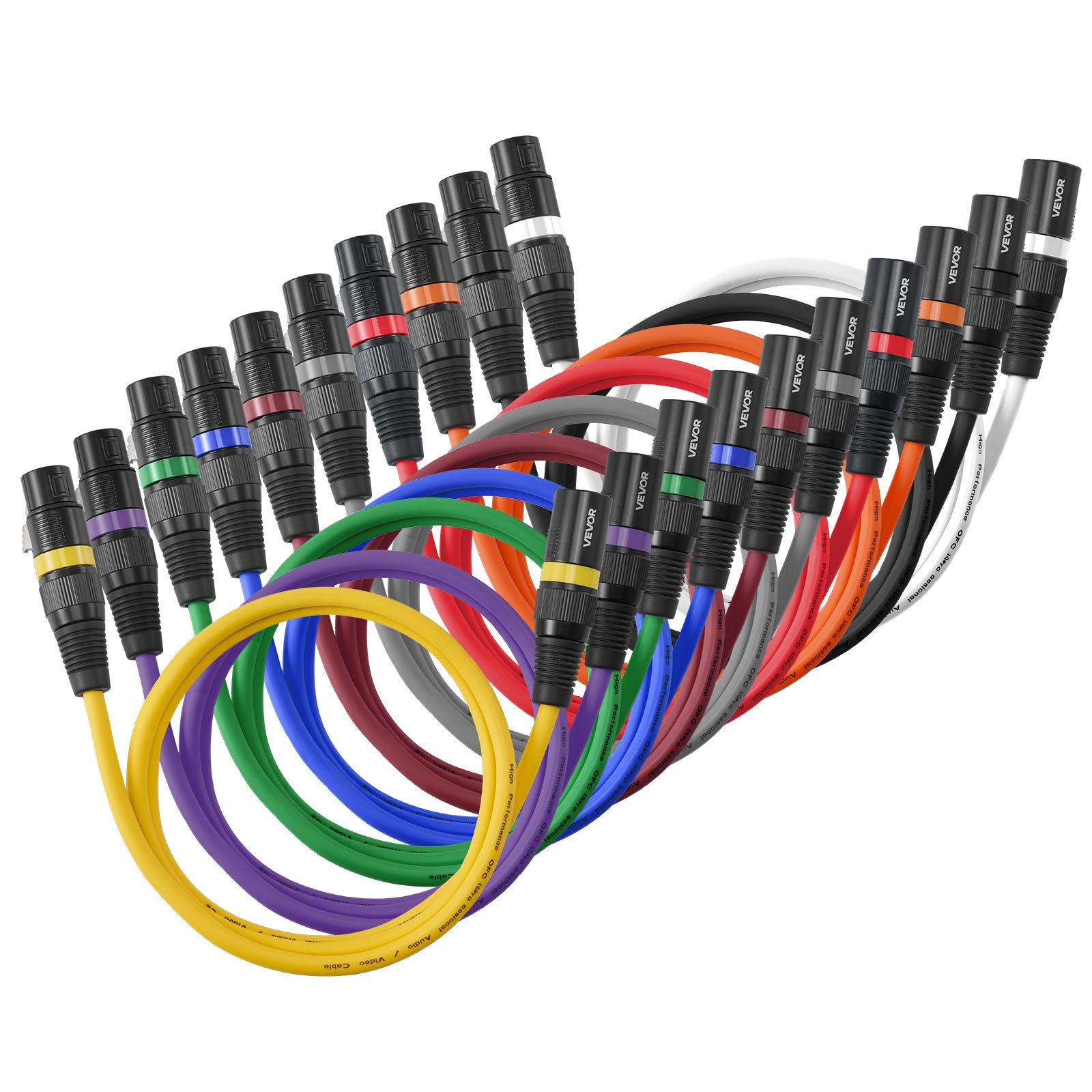 VEVOR XLR Cable 1 m, 10 Pack, Shielded Balanced DMX Male to Female Microphone Cables, Gold-Plated 3-Pin XLR Mic Speaker Cords Wires, for Stage Lighting, Microphones, Amplifier, Mixer, Speaker Systems