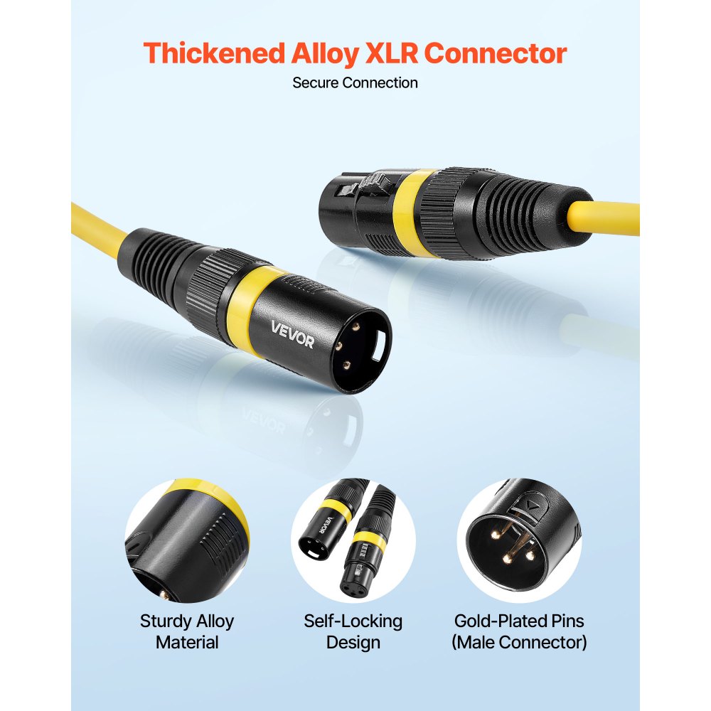 VEVOR XLR Cable 2 m, 10 Pack, Shielded Balanced DMX Male to Female Microphone Cables, Gold-Plated 3-Pin XLR Mic Speaker Cords Wires, for Stage Lighting, Microphones, Amplifier, Mixer, Speaker Systems