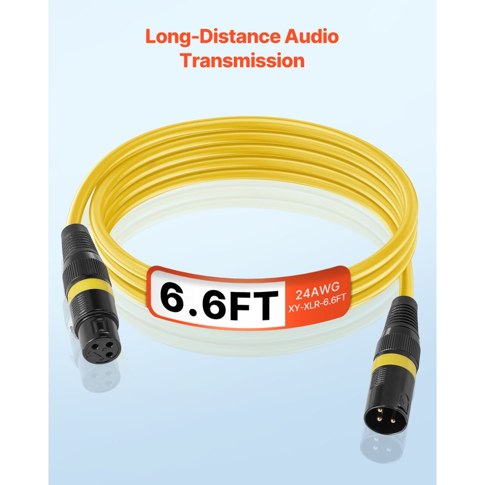 VEVOR XLR Cable 2 m, 10 Pack, Shielded Balanced DMX Male to Female Microphone Cables, Gold-Plated 3-Pin XLR Mic Speaker Cords Wires, for Stage Lighting, Microphones, Amplifier, Mixer, Speaker Systems