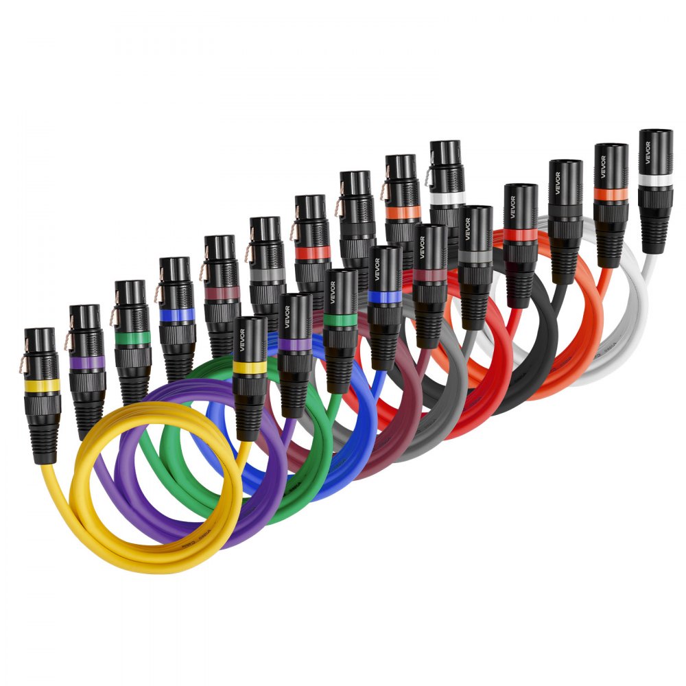 VEVOR XLR Cable 2 m, 10 Pack, Shielded Balanced DMX Male to Female Microphone Cables, Gold-Plated 3-Pin XLR Mic Speaker Cords Wires, for Stage Lighting, Microphones, Amplifier, Mixer, Speaker Systems