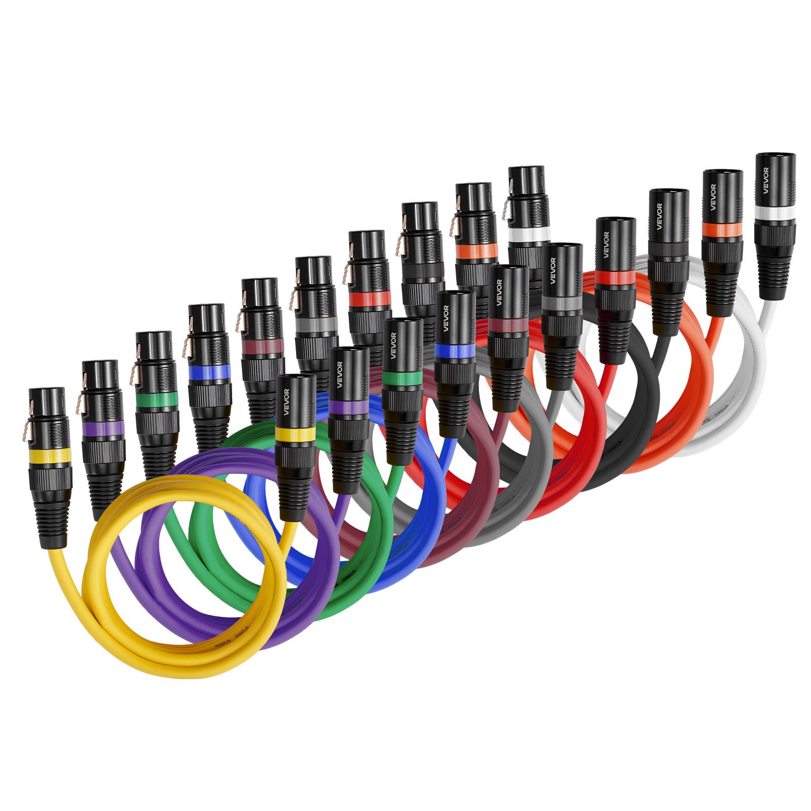 VEVOR XLR Cable 2 m, 10 Pack, Shielded Balanced DMX Male to Female Microphone Cables, Gold-Plated 3-Pin XLR Mic Speaker Cords Wires, for Stage Lighting, Microphones, Amplifier, Mixer, Speaker Systems