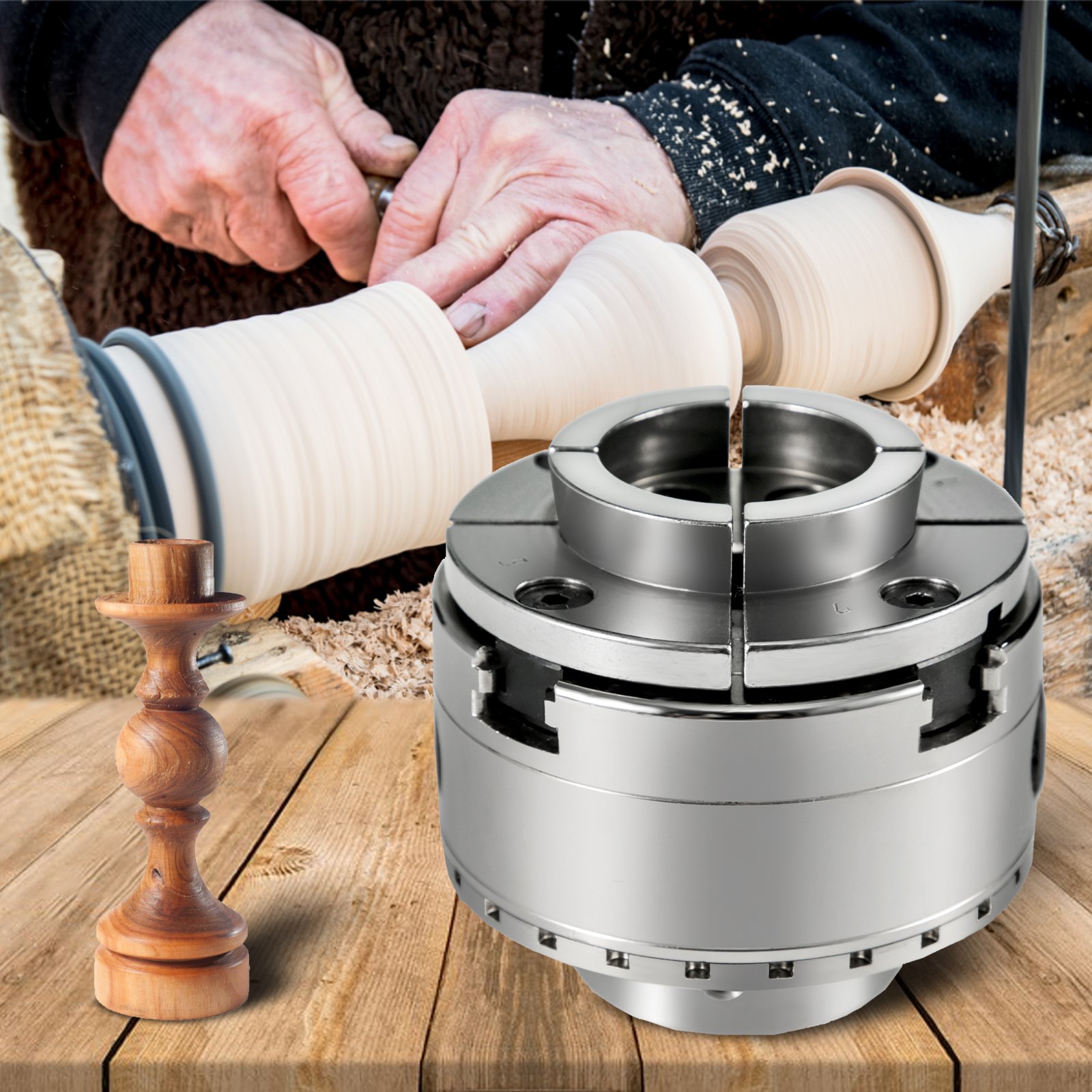 VEVOR Lathe Chuck 4-inch Woodturning Chuck 4 Jaws 1inch x 8TPI Thread Lathe Chucks Set Nova Lathe Chuck Wood Lathe Bowl Chuck with Set of Quality Accessories and A Case for Woodworking