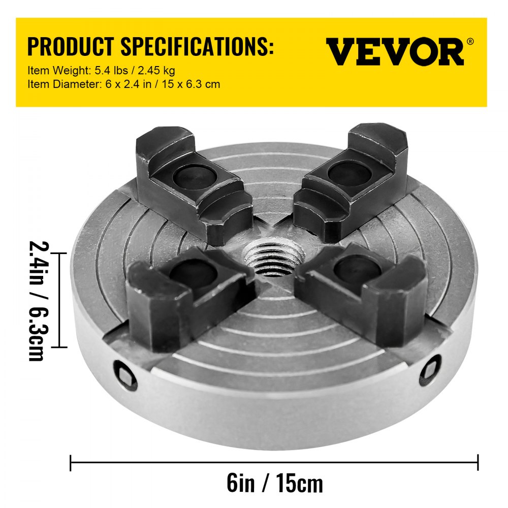 VEVOR Wood Chuck 6-Inch Lathe Chuck 4 Jaws Mini Lathe Chuck Wood Lathe Bowl Chuck with Set of Accessories in Quality Cast Iron for Woodworking Chuck