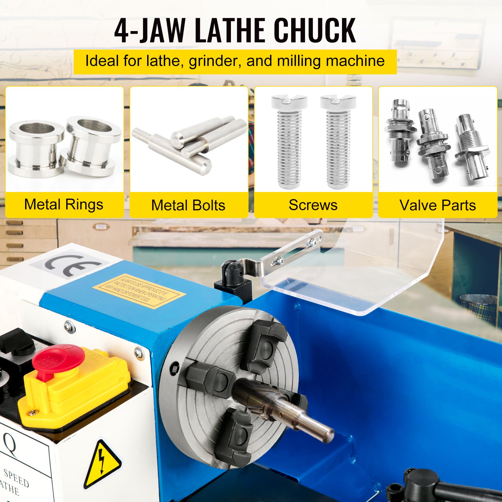 VEVOR Wood Chuck 6-Inch Lathe Chuck 4 Jaws Mini Lathe Chuck Wood Lathe Bowl Chuck with Set of Accessories in Quality Cast Iron for Woodworking Chuck