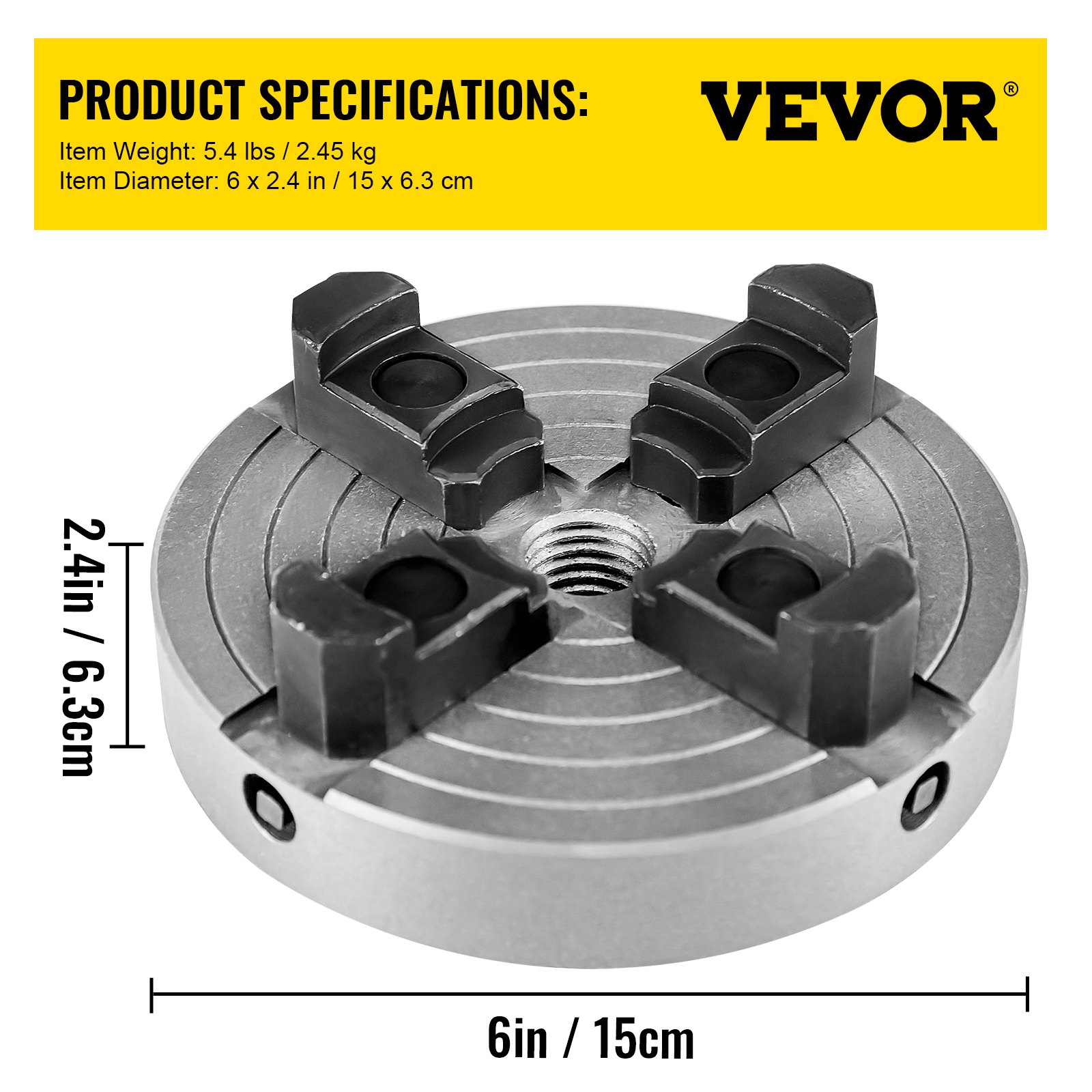 VEVOR Wood Chuck 6-Inch Lathe Chuck 4 Jaws Mini Lathe Chuck Wood Lathe Bowl Chuck with Set of Accessories in Quality Cast Iron for Woodworking Chuck