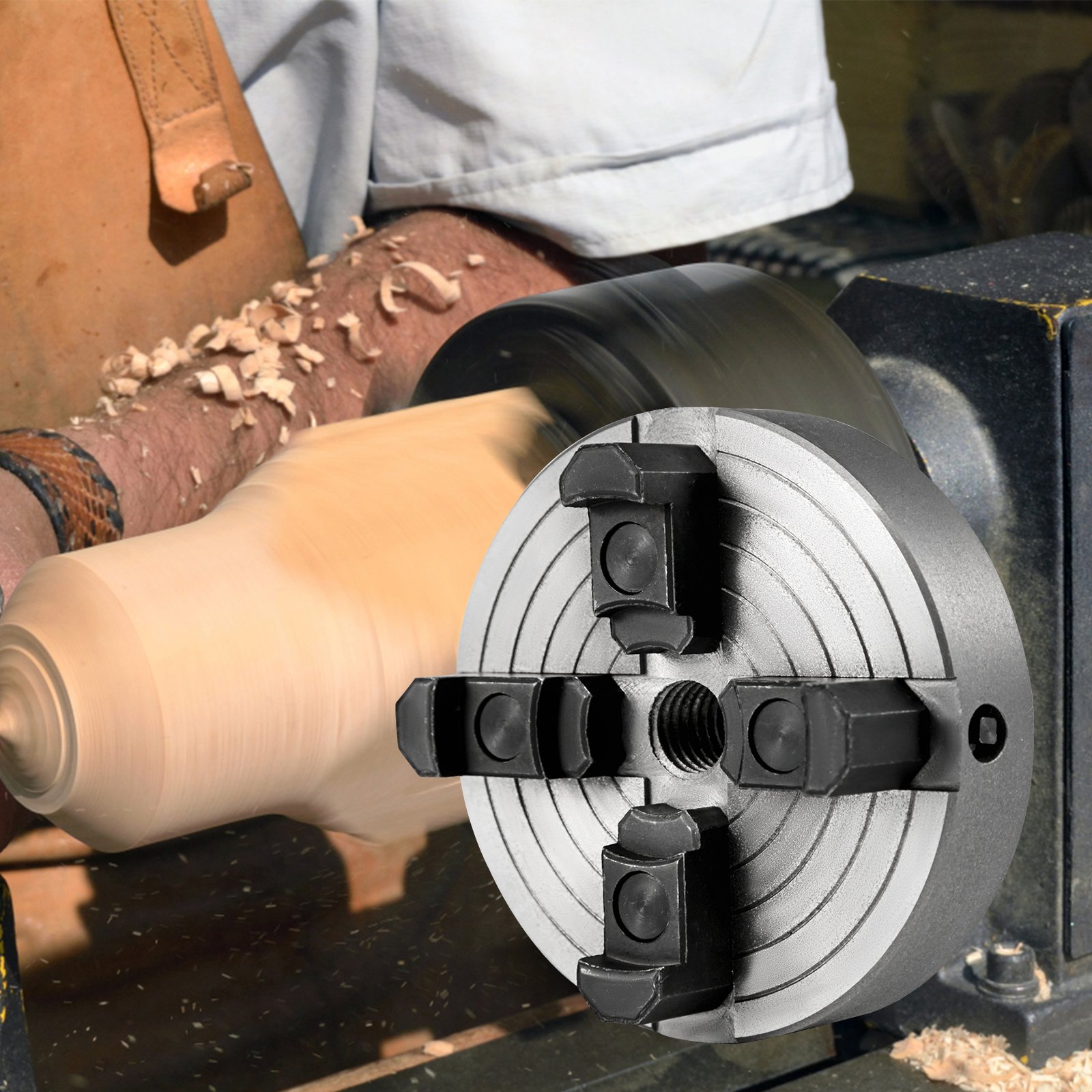VEVOR Wood Chuck 6-Inch Lathe Chuck 4 Jaws Mini Lathe Chuck Wood Lathe Bowl Chuck with Set of Accessories in Quality Cast Iron for Woodworking Chuck