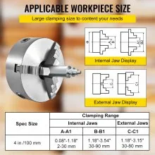 VEVOR K11-100 Lathe Chuck 4", Metal Lathe Chuck Self-centering 3 Jaw, Lathe Chuck With Two Sets Of Jaws, for Grinding Machines Milling Machines